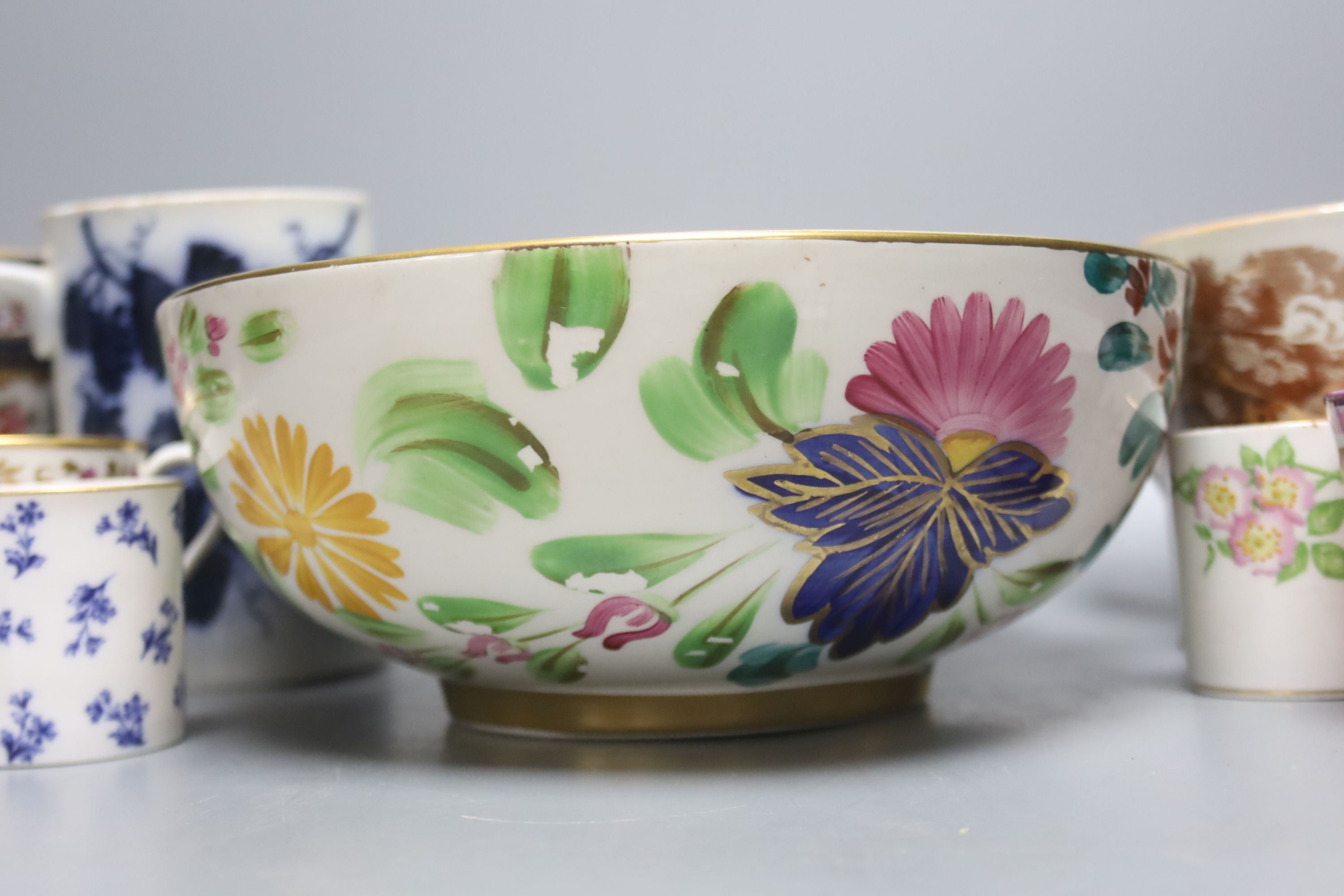 A group of ceramic mugs and cans, including a Samson of Paris armorial mug, 11.8cm and a Welsh gaudy style bowl